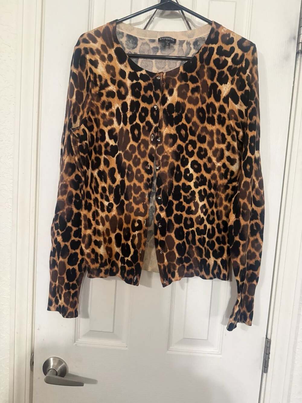 Express Women's Leopard Print Button-Front Cardigan Sweater